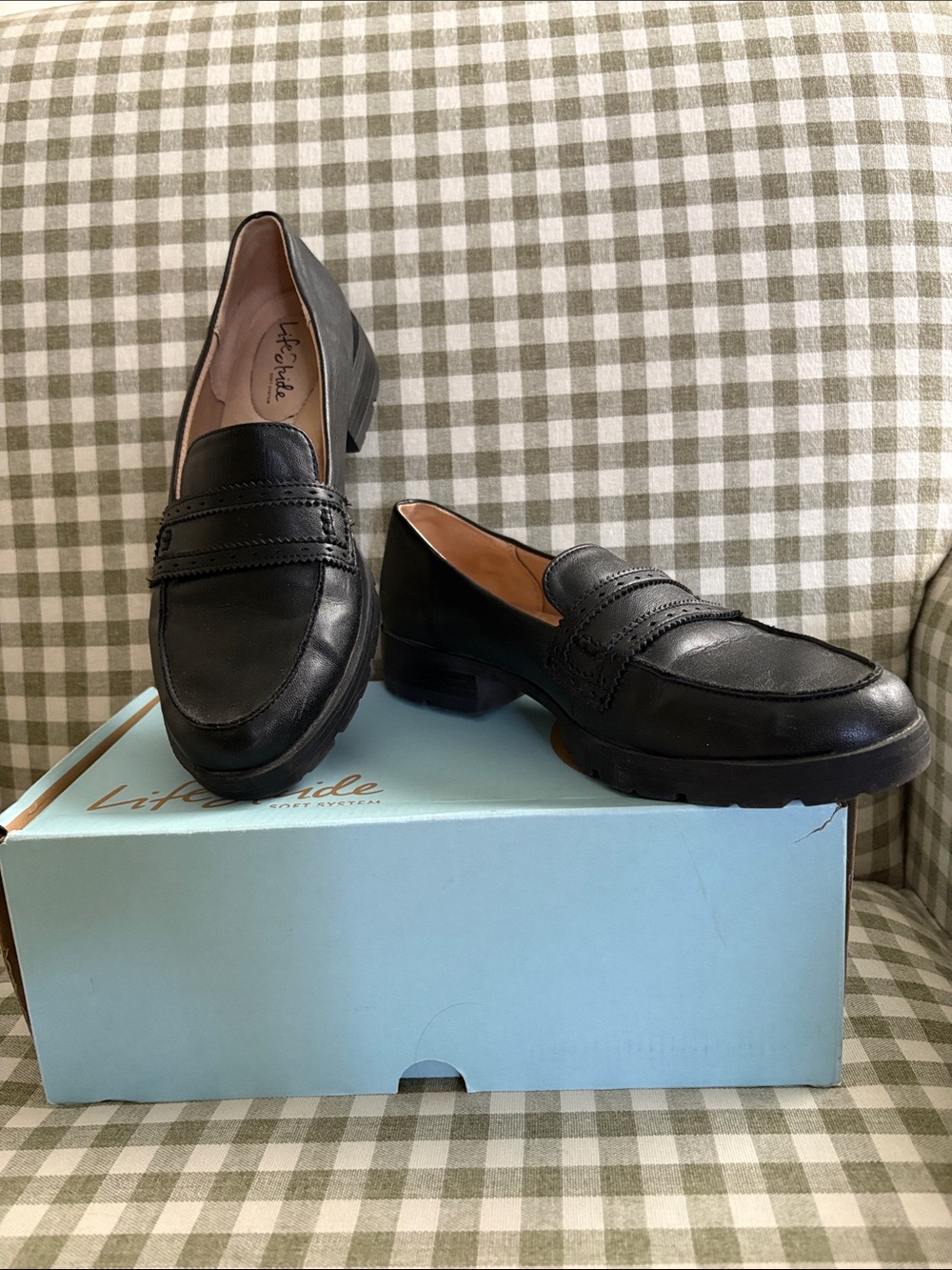 Life Stride Black Leather Penny Loafers with Low Heel